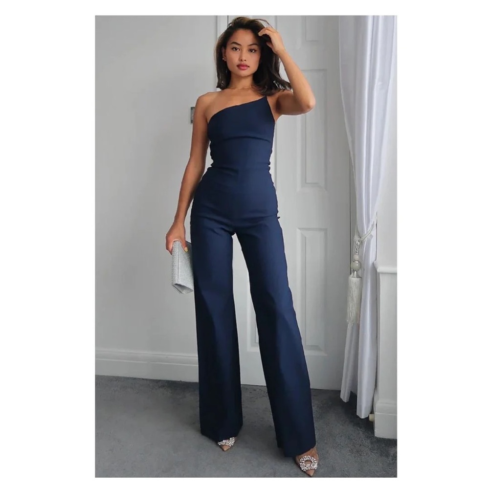 Stretchy One Shoulder Jumpsuit, Navy